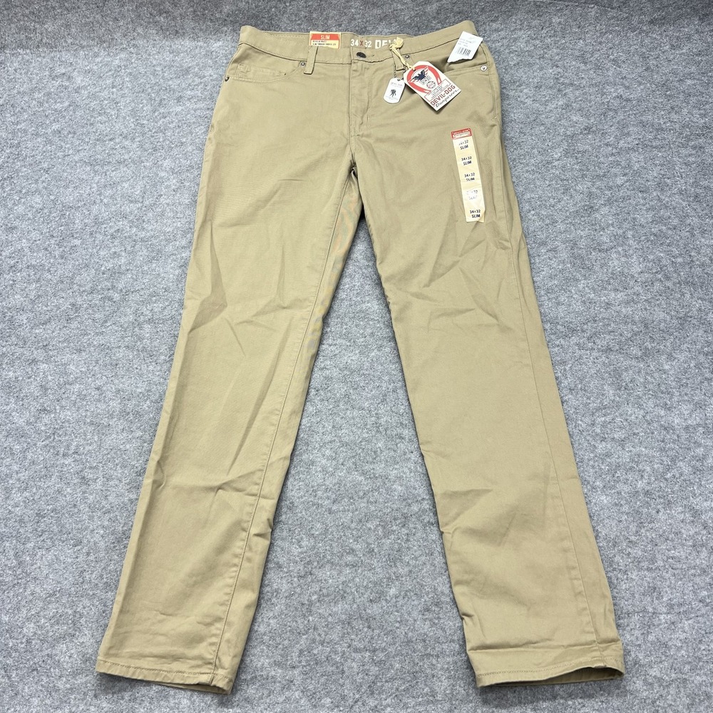 DEVIL-DOG Dungarees Mens 34x32 Tan Slim Stretch Khaki Pants DD2006